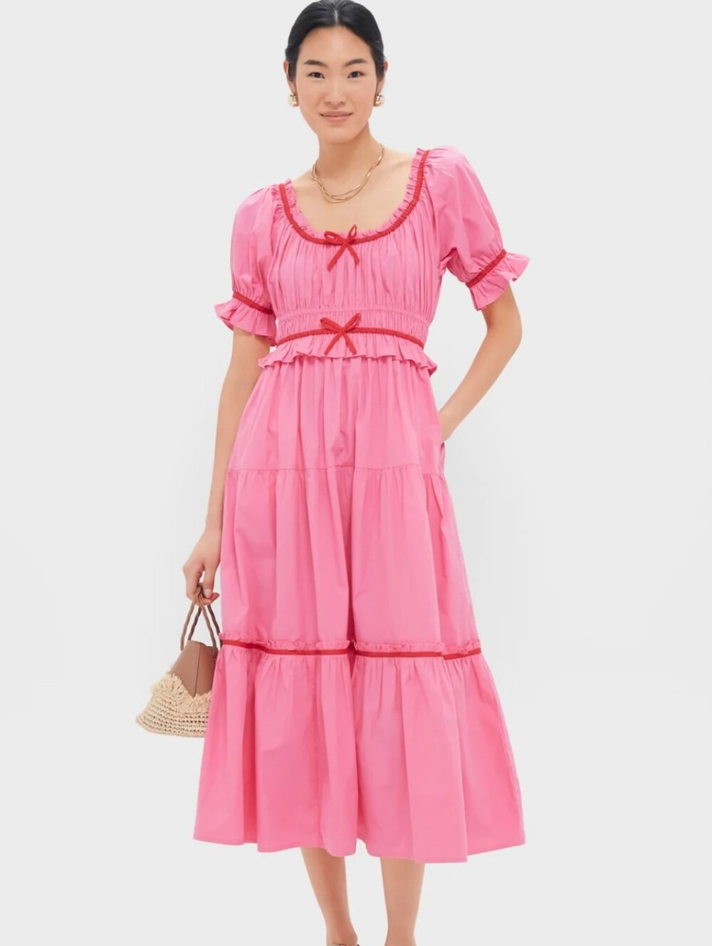 Tuckernuck Pink City Prints Bubblegum Agatha Pink Ruffle Tiered Midi Dress NWT